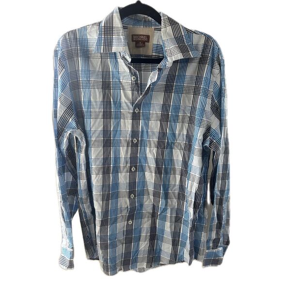 Michael Kors Men's 100% Cotton Tartan Cross Hatched Plaid Button Down Shirt M - Picture 1 of 6